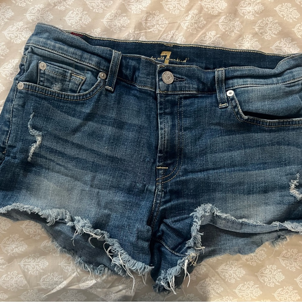7 For All Mankind Blue Denim Shorts